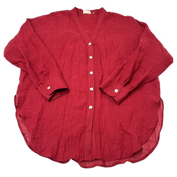 MONDAY Swimwear Barcelona Tunic in Cherry Red Crinkle Linen - Picture 1 of 3